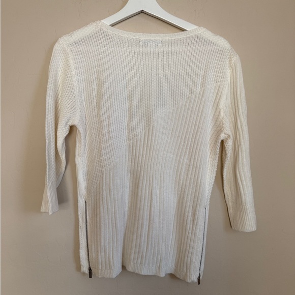 New York & Co Cream Ribbed Zippered Pullover Lightweight Sweater 3/4 Sleeve XS - Picture 5 of 7